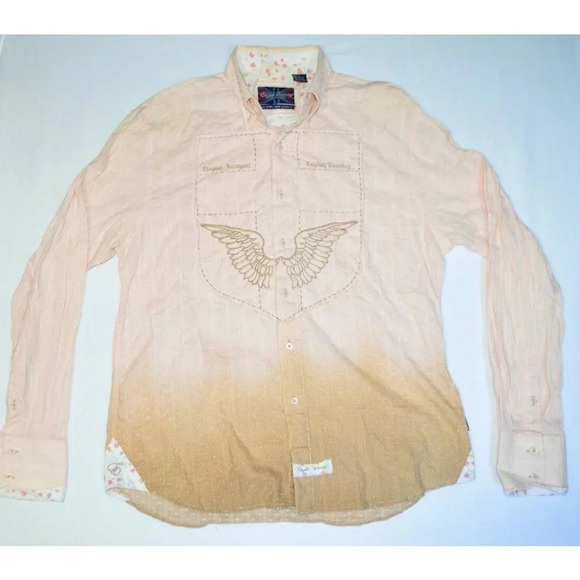 Pink Brown Ombre ENGLISH LAUNDRY Wings Long Sleeve Button Down Shirt Large - Picture 1 of 12